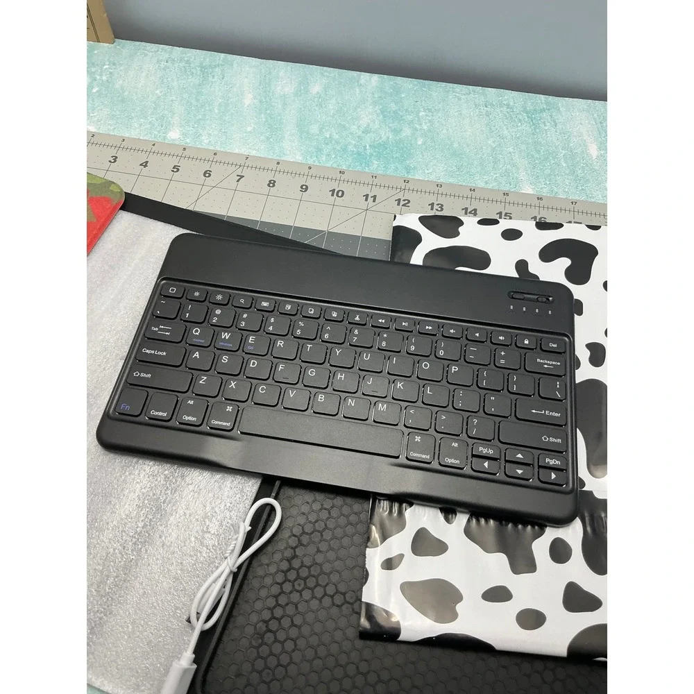 Black Cat Floral Tablet Case with Detachable Bluetooth Keyboard Cow Print Sleeve